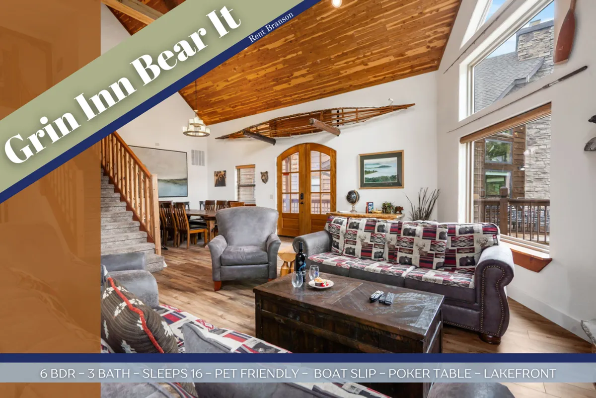 A spacious, sun-filled lounge area with a patterned sofa, wooden staircase, and large windows offering natural views. The space includes a poker table set up for game night and an inviting ambiance for both play and relaxation.
